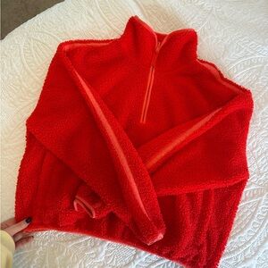 Old Navy Red Crop Sherpa Quarter Zip